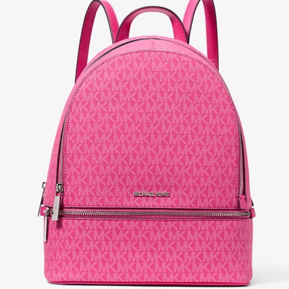 NWT Michael Kors Rhea Medium Signature Logo Backpack Dragonfruit